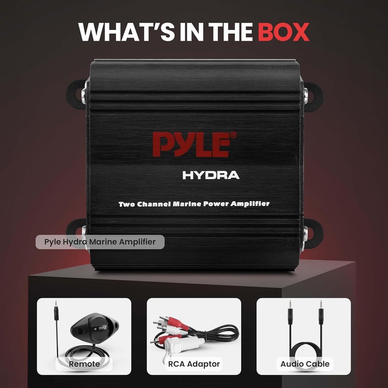 Pyle 2-Channel Marine Amplifier, 400W Waterproof Amplifier for Boat Stereo Systems, Compact Marine Audio Amplifier with Wired Volume Control, RCA/AUX/MP3 Input, Weatherproof Design for Outdoor Use - Image 2