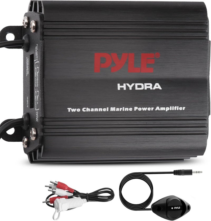 Pyle 2-Channel Marine Amplifier, 400W Waterproof Amplifier for Boat Stereo Systems, Compact Marine Audio Amplifier with Wired Volume Control, RCA/AUX/MP3 Input, Weatherproof Design for Outdoor Use - Image 1