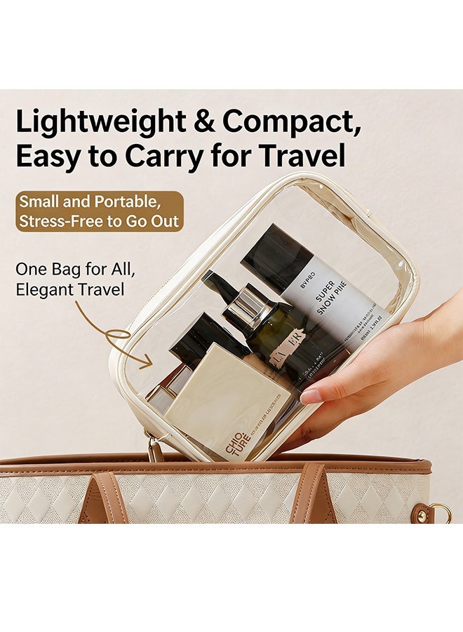 3-Piece Travel Makeup Bag Clear Waterproof Toiletry Bag Set Large, Medium Small Sizes Travel Toiletry Organizer Pouch Cosmetic Storage for Bathroom (Beige) - Image 5