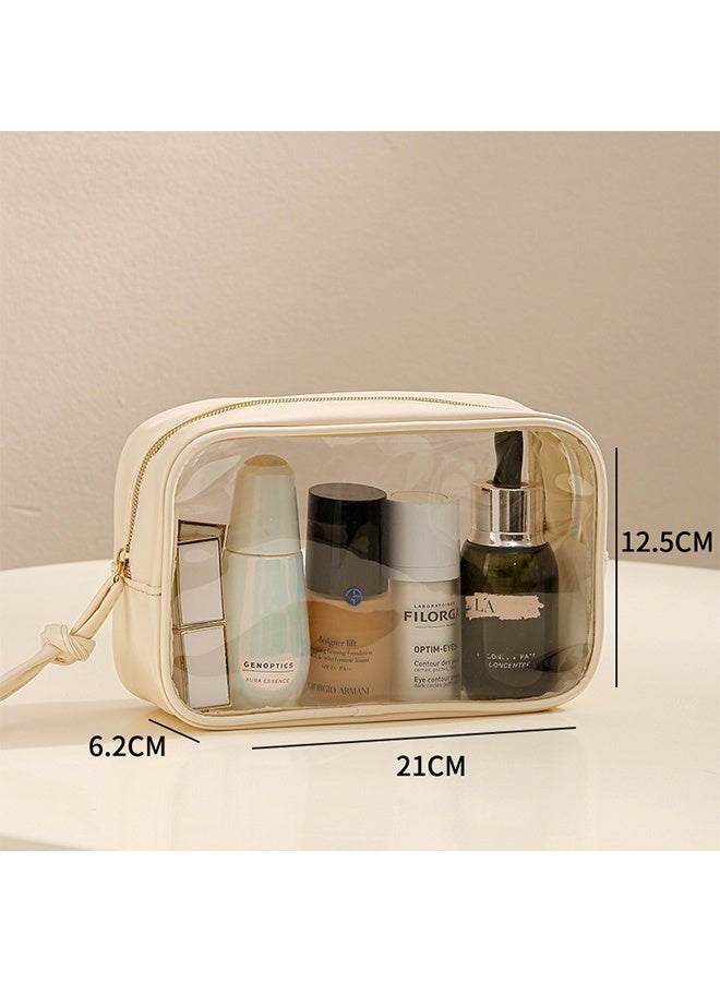 3-Piece Travel Makeup Bag Clear Waterproof Toiletry Bag Set Large, Medium Small Sizes Travel Toiletry Organizer Pouch Cosmetic Storage for Bathroom (Beige) - Image 3