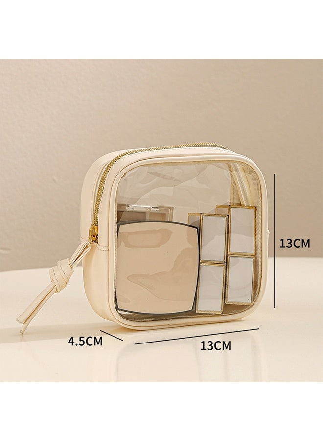 3-Piece Travel Makeup Bag Clear Waterproof Toiletry Bag Set Large, Medium Small Sizes Travel Toiletry Organizer Pouch Cosmetic Storage for Bathroom (Beige) - Image 2