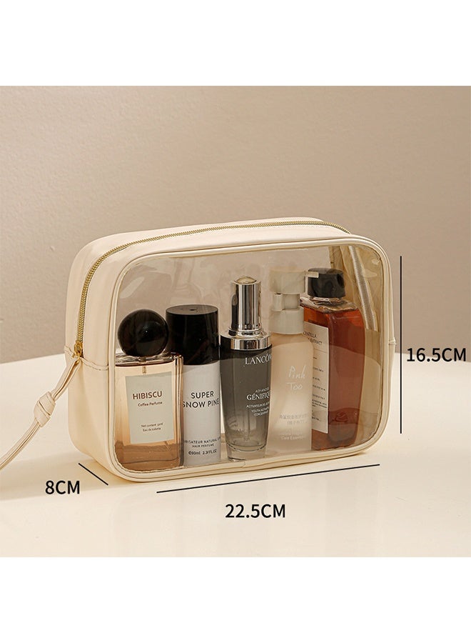 3-Piece Travel Makeup Bag Clear Waterproof Toiletry Bag Set Large, Medium Small Sizes Travel Toiletry Organizer Pouch Cosmetic Storage for Bathroom (Beige) - Image 4