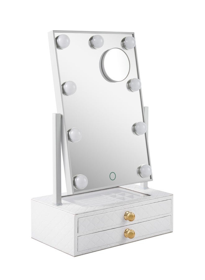 Star Vision مرآة هوليوود الكبيرة المضاءة 2 في 1 من ستار فيجن ومنظم مجوهرات، 3 درجات لونية وضوء قابل للتعتيم، أدراج بطبقتين، سطح PU مع خياطة، تشمل مرآة تكبير 10X، بيضاء - Image 1