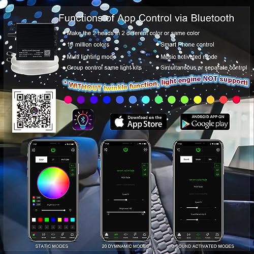 AKEPO New AKEPO 32W Dual-Head RGBW APP Control Different Color Fiber Optic Lights, 750pcs of Mixed Optical Fibers in 9.8ft+Music Activated Fiber Optic Star Ceiling Light Kit for Truck Headliner Star/Home - Image 2
