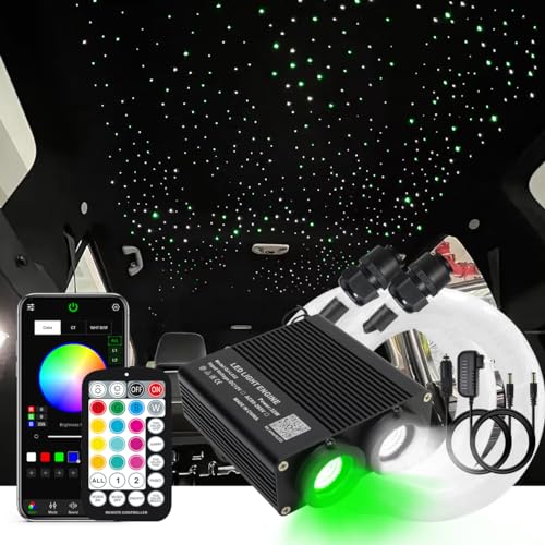 AKEPO New AKEPO 32W Dual-Head RGBW APP Control Different Color Fiber Optic Lights, 750pcs of Mixed Optical Fibers in 9.8ft+Music Activated Fiber Optic Star Ceiling Light Kit for Truck Headliner Star/Home - Image 1