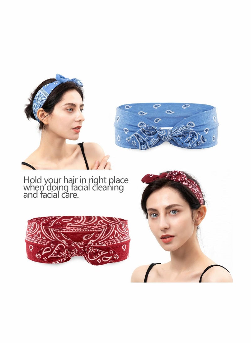 إسكدنيا Headbands for Women, Boho Rabbit Ear Wide Flower Printed Hair Band with Bows Fashion and Sport Accessories Women Girls (8 Pcs) - Image 4