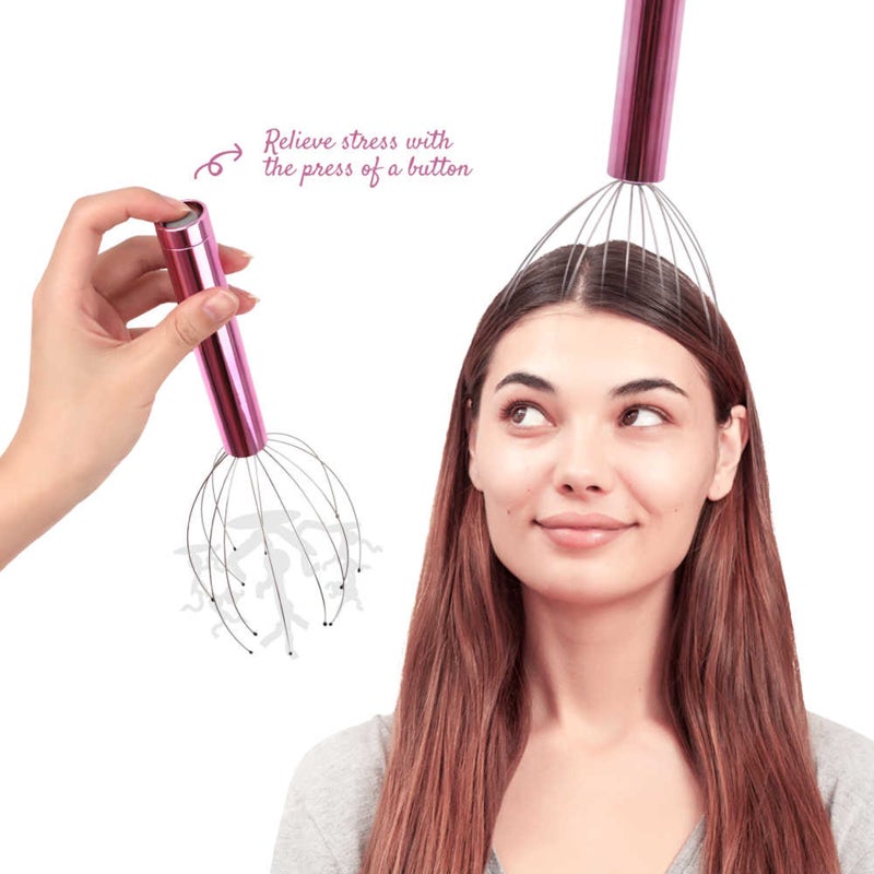 Scalp Massager Rose Red Battery-Powered Strength-Saving - Wide Coverage Instant Headache Relief Ergonomic Design for Stress Relax Self Massage Gift Giving - Image 3