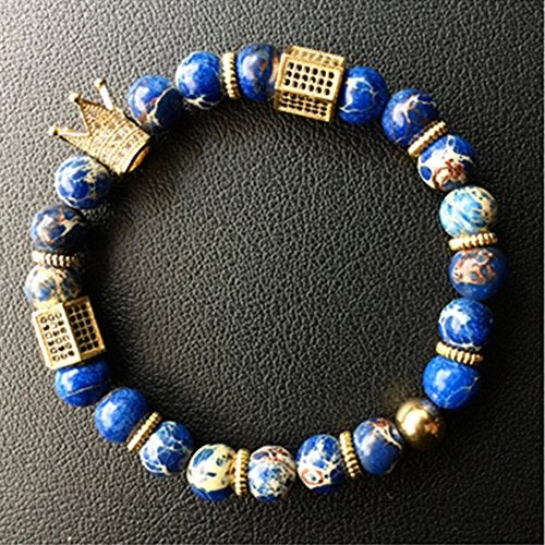 SEVENSTONE 8mm Crown King Charm Bracelet for Men Women Black Matte Onyx Stone Beads, 7.5" - Image 5