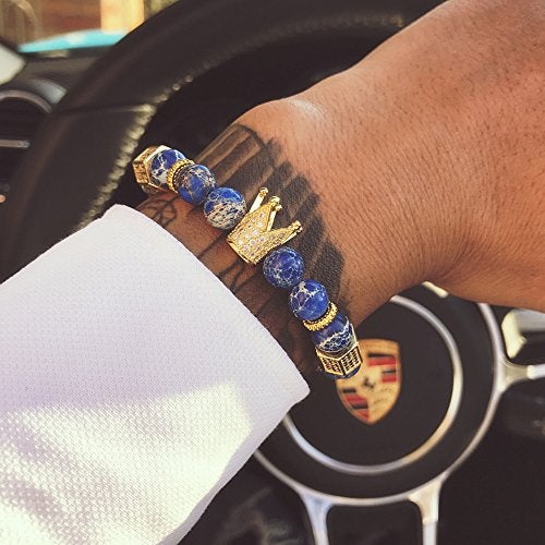 SEVENSTONE 8mm Crown King Charm Bracelet for Men Women Black Matte Onyx Stone Beads, 7.5" - Image 4