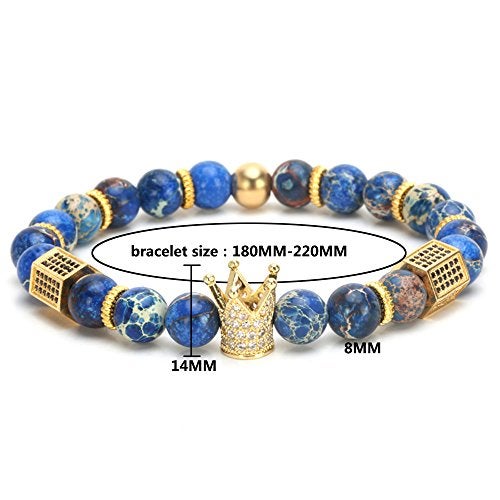 SEVENSTONE 8mm Crown King Charm Bracelet for Men Women Black Matte Onyx Stone Beads, 7.5" - Image 3