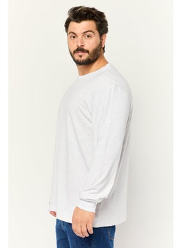 KANGOL Men Crew Neck Long Sleeves Heather T-Shirt, Light Grey  - Image 4