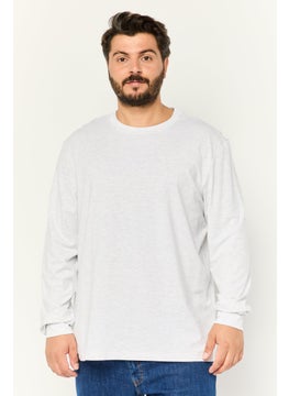 KANGOL Men Crew Neck Long Sleeves Heather T-Shirt, Light Grey  - Image 1