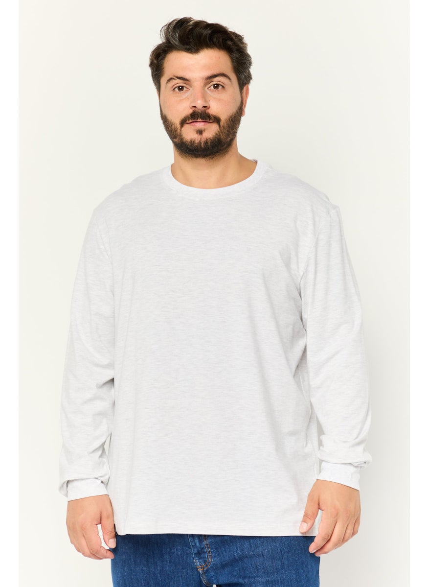 KANGOL - Men Crew Neck Long Sleeves Heather T-Shirt, Light Grey - Image 1