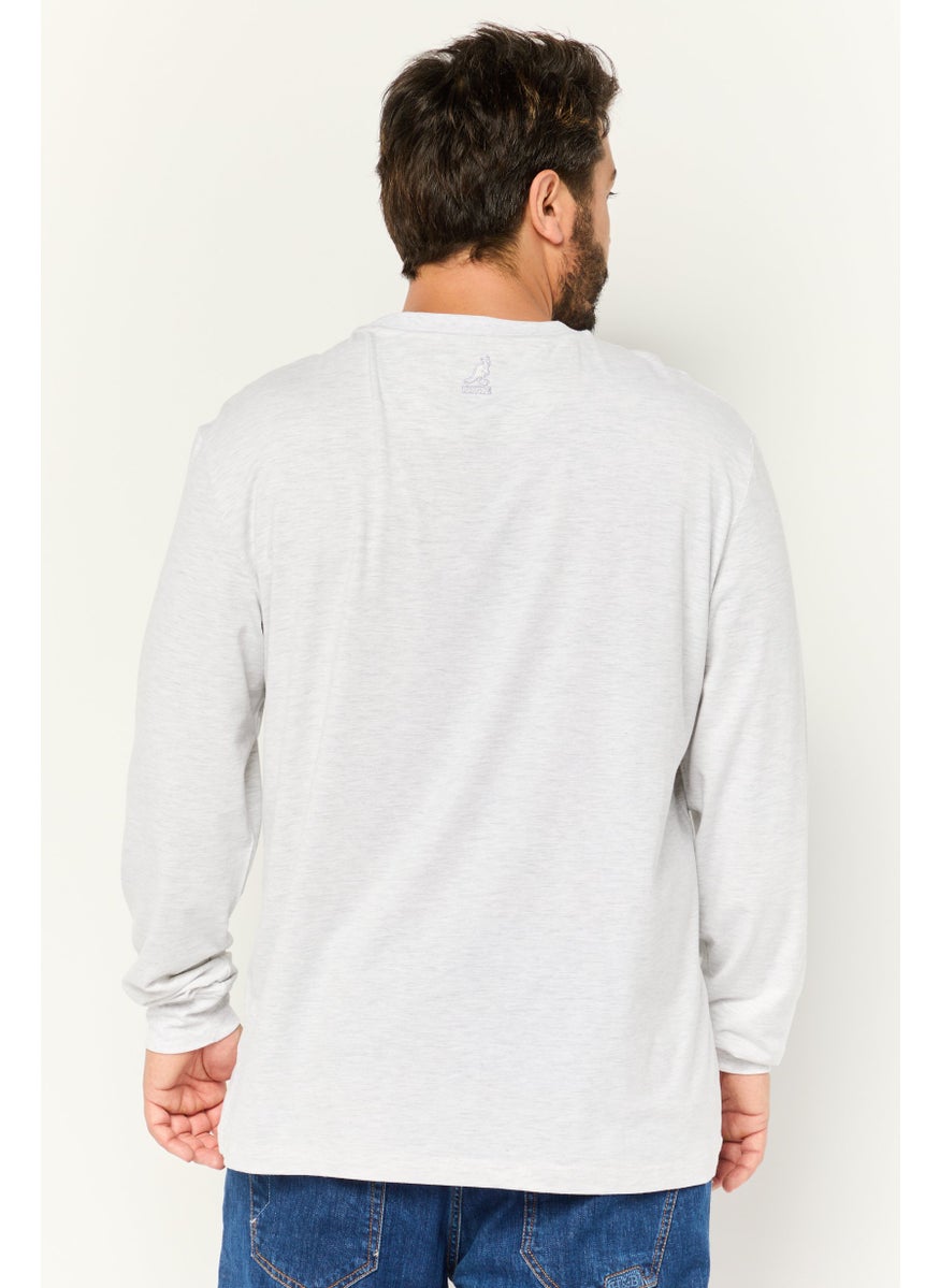 KANGOL - Men Crew Neck Long Sleeves Heather T-Shirt, Light Grey - Image 1