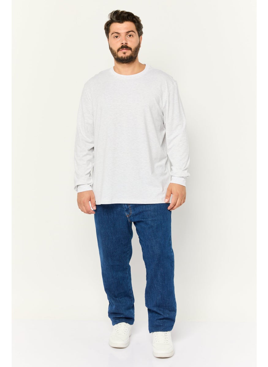 KANGOL - Men Crew Neck Long Sleeves Heather T-Shirt, Light Grey - Image 1