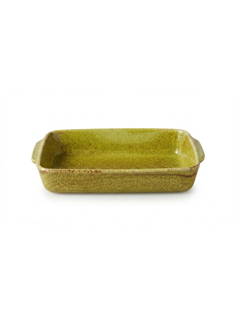 Rectangular Ceramic Baking and Serving Dish - Elegant Design with Side Handles, Distinctive Green Color - Image 1