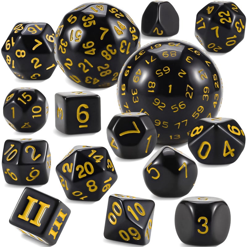 CiaraQ DND Polyhedral Dice Set 15pcs D4D100 Game Dice with Dice Bag for Dungeons and Dragons Role Playing Table Games Black Yellow - Image 3