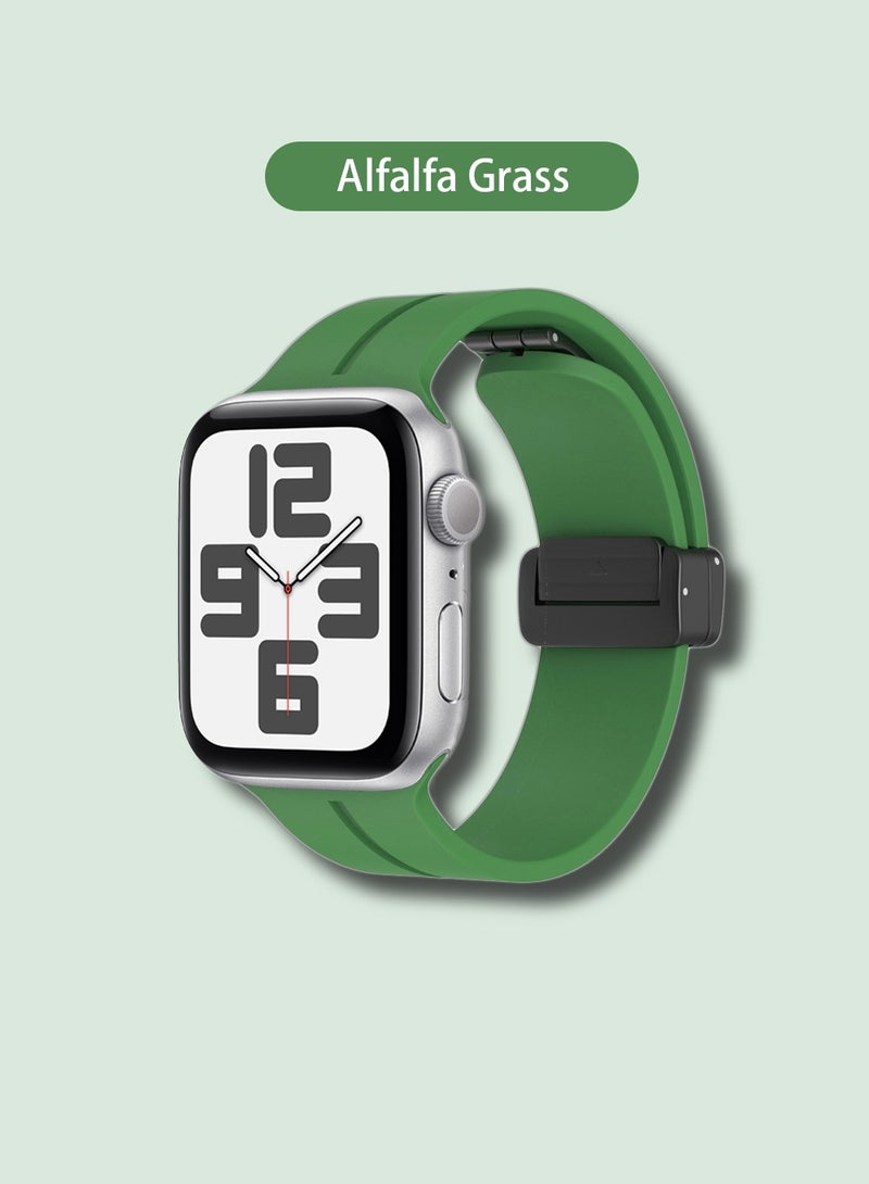 Soft Silicone Sport Watch Band with Magnetic Buckle Fits Apple Watch Ultra 2/Ultra Series 9/8/SE 2nd Gen/7/SE/6/5/4/3/2/1 Compatible with 42/44/45/49mm Case Sizes Also Compatible with Series 10 with 46mm Case Size - Image 1