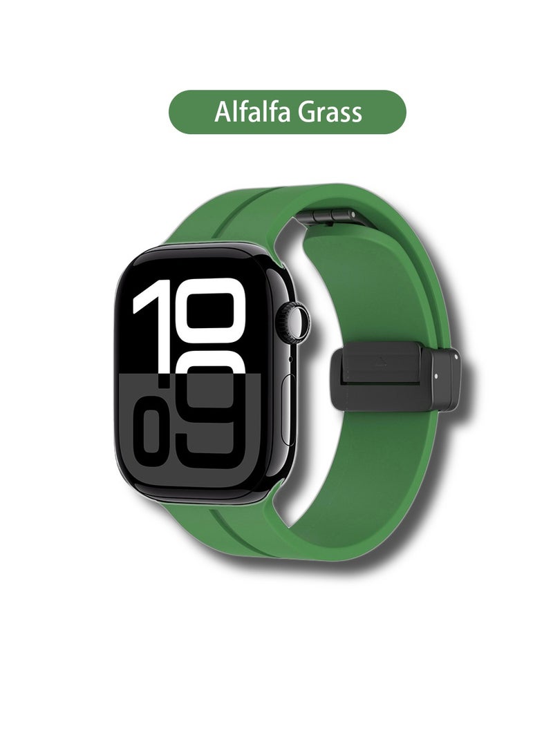 Soft Silicone Sport Watch Band with Magnetic Buckle Fits Apple Watch Ultra 2/Ultra Series 9/8/SE 2nd Gen/7/SE/6/5/4/3/2/1 Compatible with 42/44/45/49mm Case Sizes Also Compatible with Series 10 with 46mm Case Size - Image 2