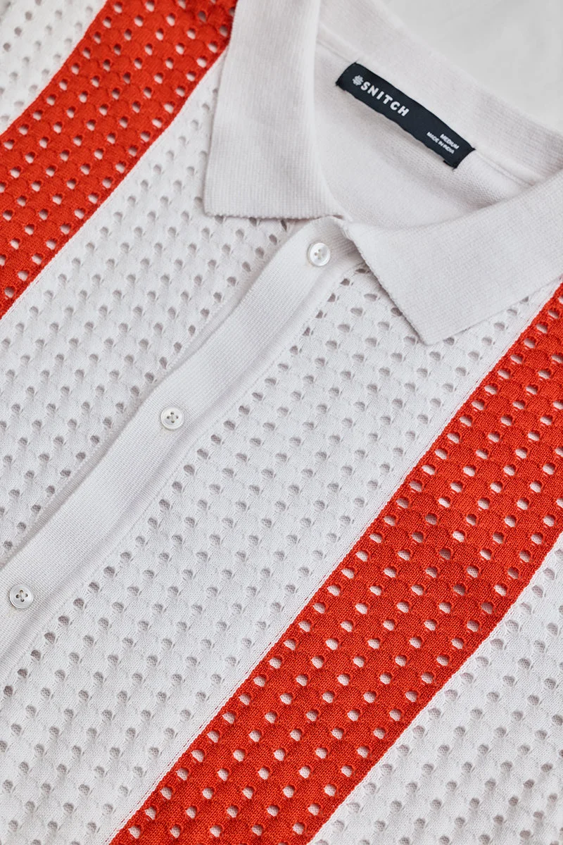 SNITCH White Colourblocked Knitted Shirt