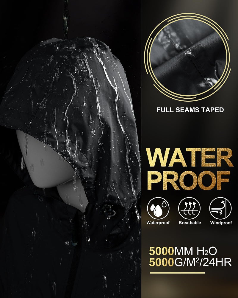 33,000ft Women's Waterproof Long Rain Coats Packable Rain Jacket with Hood Trench Coats Windbreaker - Image 2