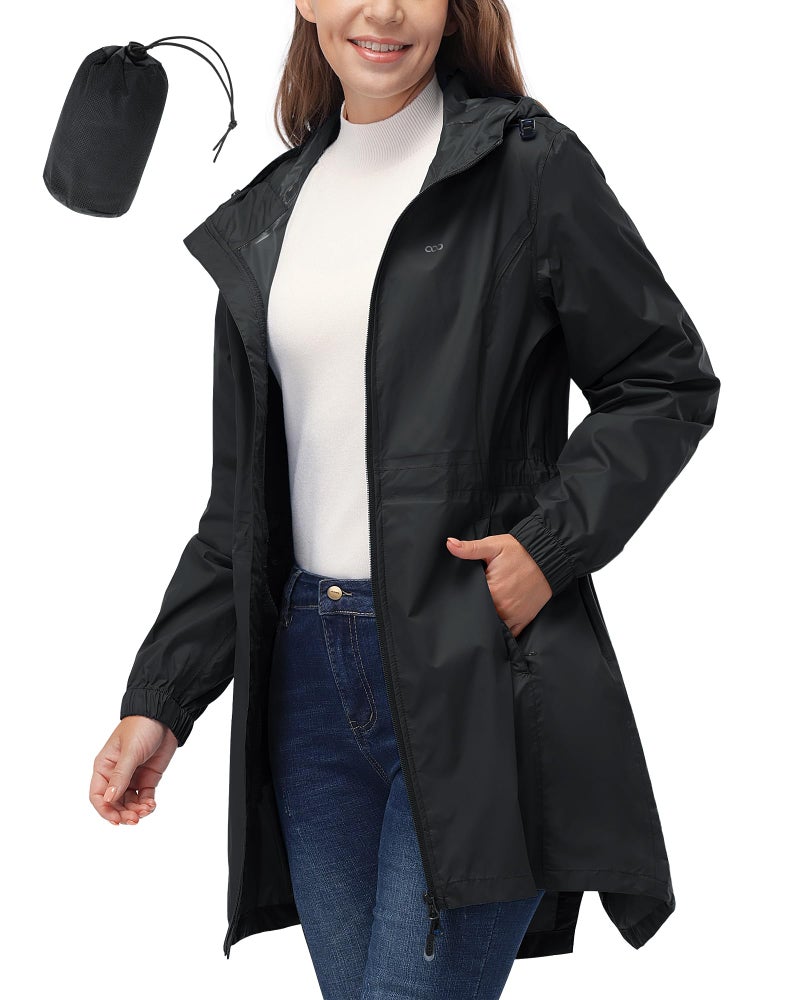 33,000ft Women's Waterproof Long Rain Coats Packable Rain Jacket with Hood Trench Coats Windbreaker - Image 1