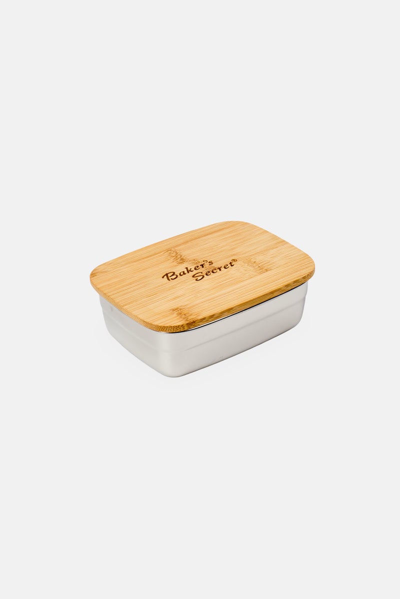 Baker's Secret Stainless Steel Lunch Box With Wooden Lid 350 ml, Multicolor - Image 2