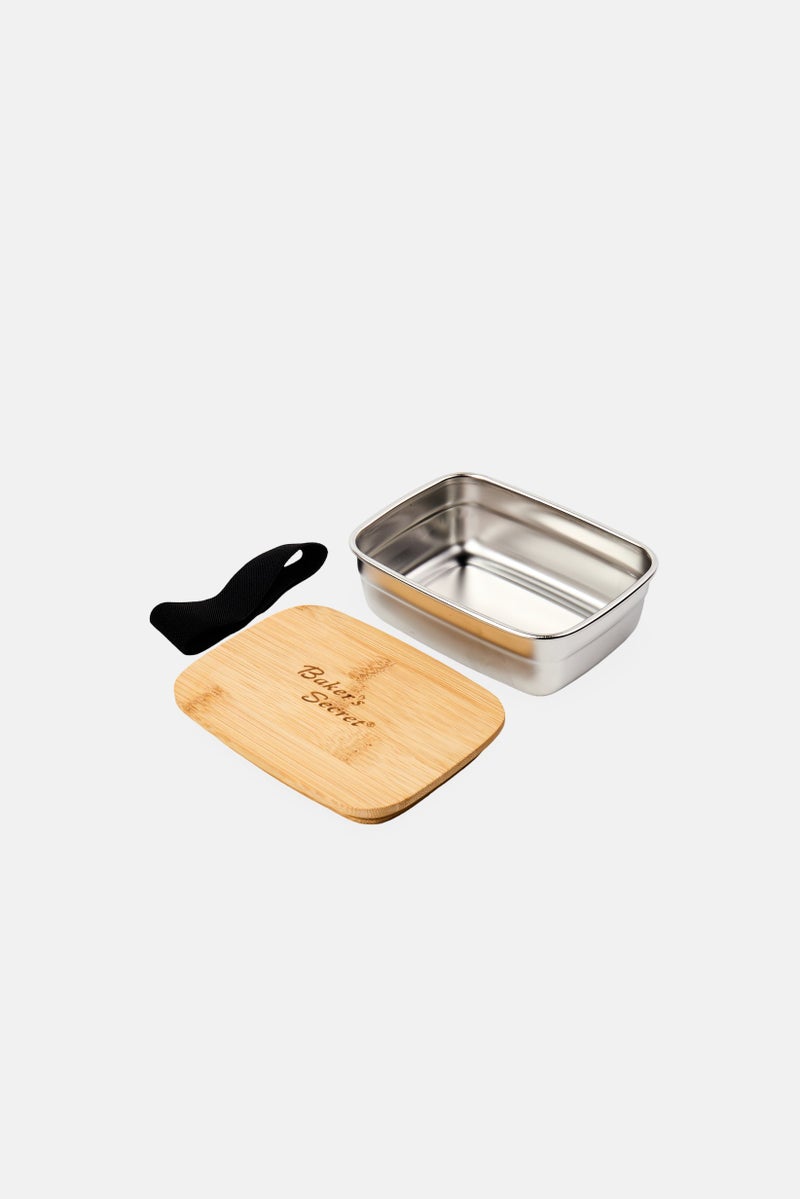 Baker's Secret Stainless Steel Lunch Box With Wooden Lid 350 ml, Multicolor - Image 4