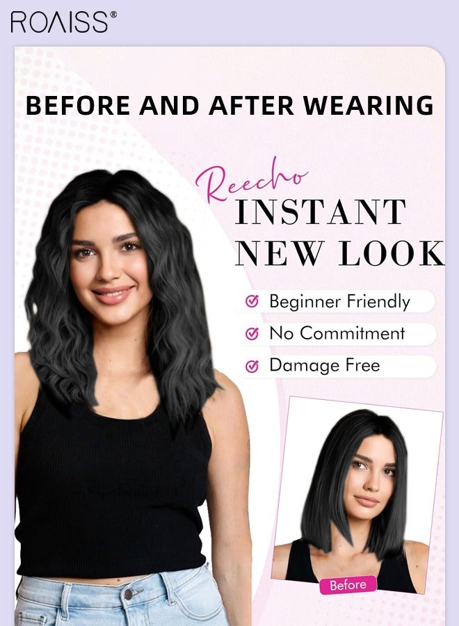 رويس وصلات شعر مجعدة، غير مرئية، قابلة للتعديل، متوسطة الطول، مقاومة للحرارة، للنساء والفتيات، أسود وبني، 30 سم (20 بوصة) - Image 2