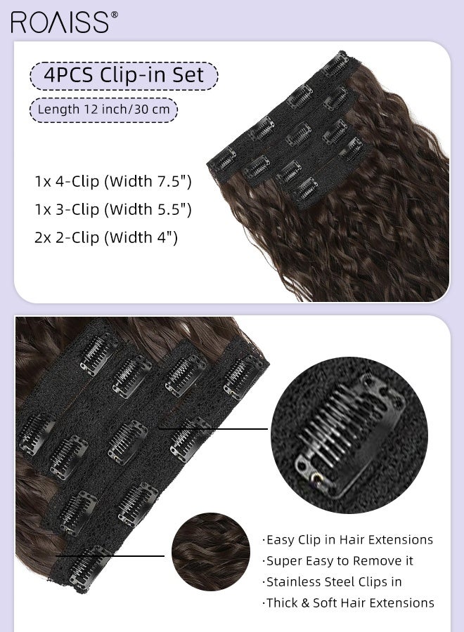 رويس وصلات شعر مجعدة، غير مرئية، قابلة للتعديل، متوسطة الطول، مقاومة للحرارة، للنساء والفتيات، أسود وبني، 30 سم (20 بوصة) - Image 4