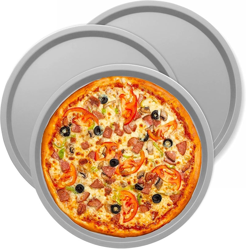 DecorRack 13 Inch Alloy Steel Pizza Pan, Non-Stick Coating, Dishwasher Safe Serving Tray, Round Baking Tray for Oven Use (3 Pack) - Image 4