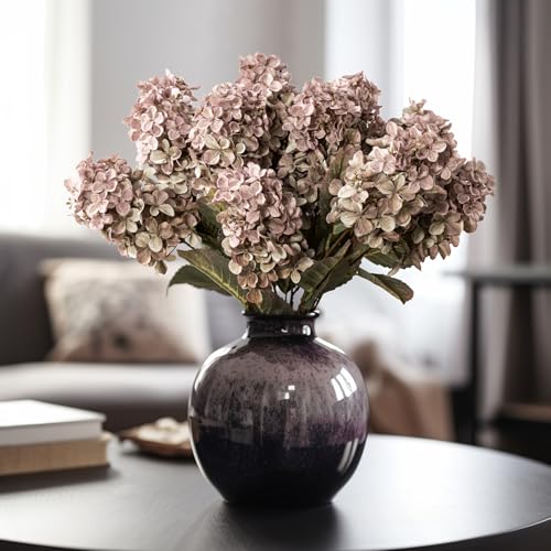 Ttranewsoo Fake Flowers Hydrangea Silk Flowers with StemsBrown Flowers Fall Hydrangea Artificial FlowersWinter Flowers Artificial for Decoration Vase Indoor and Outdoor 24Brown 8PCS Wthout Vase - Image 1
