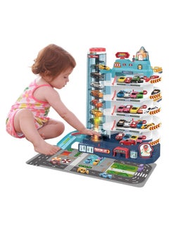 City Garage Playset Car Race Track for Toddlers, 5 Level Garage Track Set Toy Garage Parking Adventure Toy with 8 Vehicles, Kids Tracks Parking Lot Playsets Toy Boys Girls Gifts for 3-8 Years Old