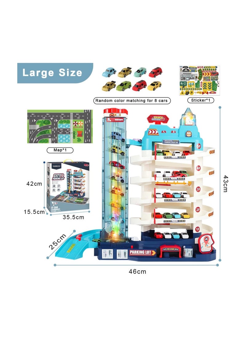 Dubkart - City Garage Playset Car Race Track for Toddlers, 5 Level Garage Track Set Toy Garage Parking Adventure Toy with 8 Vehicles, Kids Tracks Parking Lot Playsets Toy Boys Girls Gifts for 3-8 Years Old - Image 1