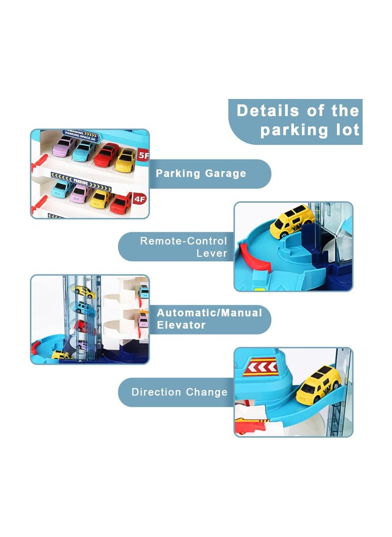 Dubkart - City Garage Playset Car Race Track for Toddlers, 5 Level Garage Track Set Toy Garage Parking Adventure Toy with 8 Vehicles, Kids Tracks Parking Lot Playsets Toy Boys Girls Gifts for 3-8 Years Old - Image 1
