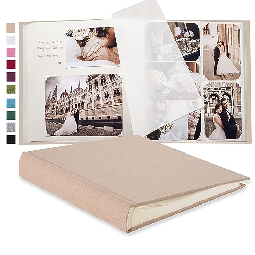 Pssoss Large DIY Scrapbook Photo Album 100 pages with Writing Space for 3x5 4x6 5x7 6x8 8x10 Pictures for Baby Wedding Family Children Anniversary Photo Album (Beige) - Image 1
