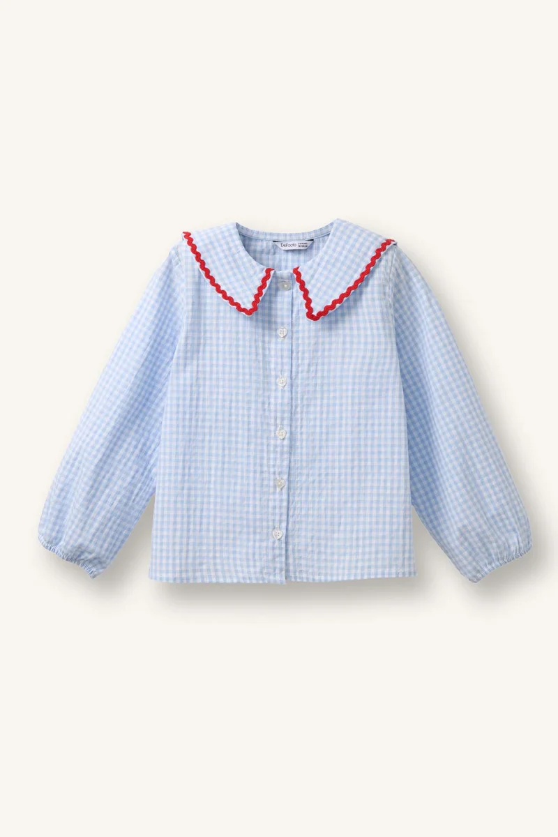 DeFacto Baby Girl Large Collar Embroidered Waffle Textured Shirt
