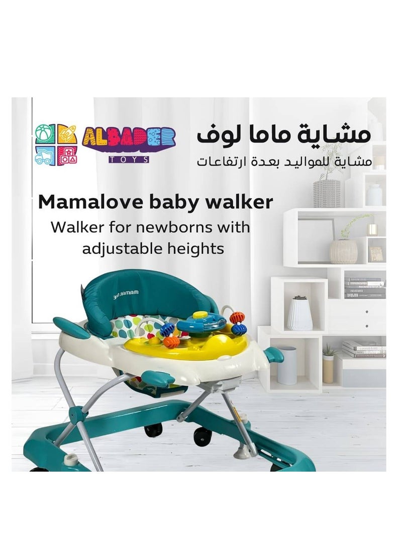 ماما لوف البدر مشاية  الفاخرة للأطفال مع طاولة ألعاب، مقعد مبطن مريح، قاعدة عريضة بثماني عجلات، ارتفاعات قابلة للتعديل، فرامل أمان سفلية، تصميم قابل للطي والتخزين، مناسبة للمواليد، للتعلم، آمنة,اللون بني - Image 2