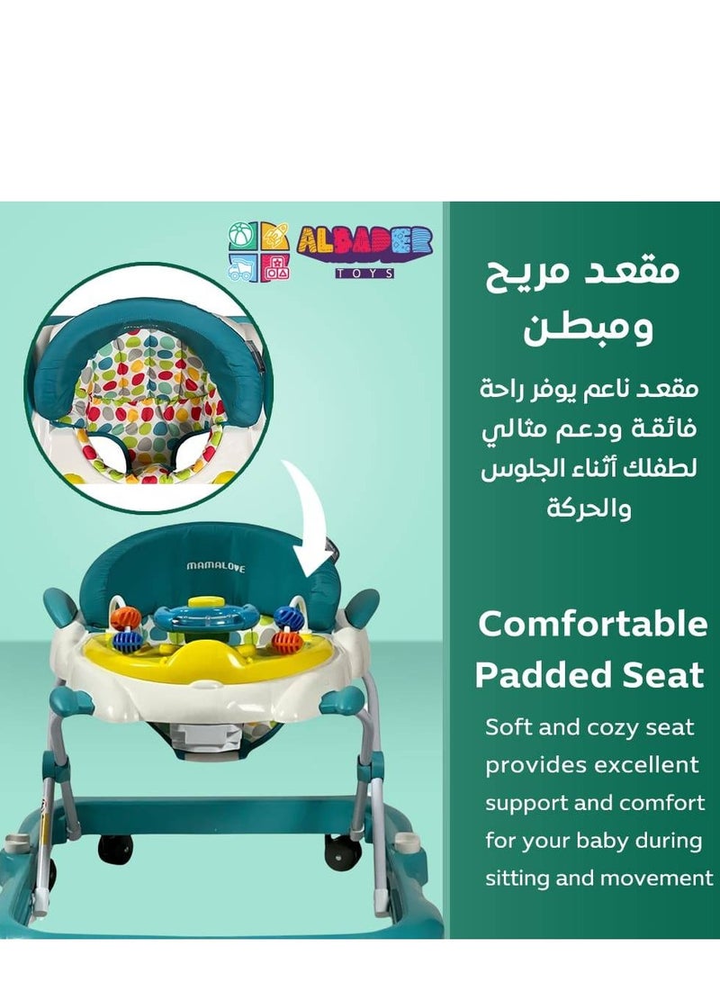 ماما لوف البدر مشاية  الفاخرة للأطفال مع طاولة ألعاب، مقعد مبطن مريح، قاعدة عريضة بثماني عجلات، ارتفاعات قابلة للتعديل، فرامل أمان سفلية، تصميم قابل للطي والتخزين، مناسبة للمواليد، للتعلم، آمنة,اللون بني - Image 4