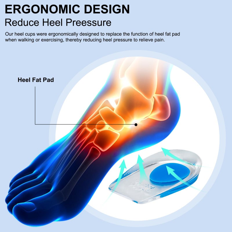 Wonderwin 8 Pack Gel Heel Cushions - Heel Pads, Heel Inserts for Heel Pain Relief, Heel Cushion Inserts, Gel Heel Cups, Heel Support Heel Inserts for Plantar Fasciitis, Sore Heel, Heel Pain, Bone Spur, Blue - Image 4