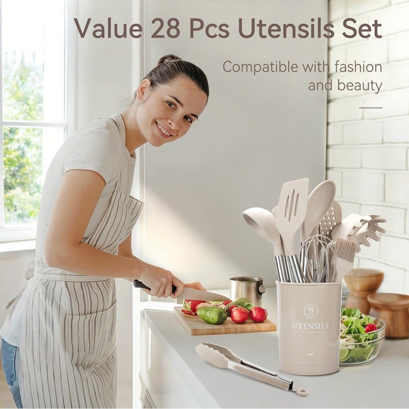 NCUE Silicone Cooking Utensils Set, 28 Pcs Kitchen Utensils Set 446Â°F Heat Resistant Spatula Set, Food Grade Silicone and Stainless Steel Handle Kitchen Gadgets for Nonstick Cookware BPA Free - Image 2