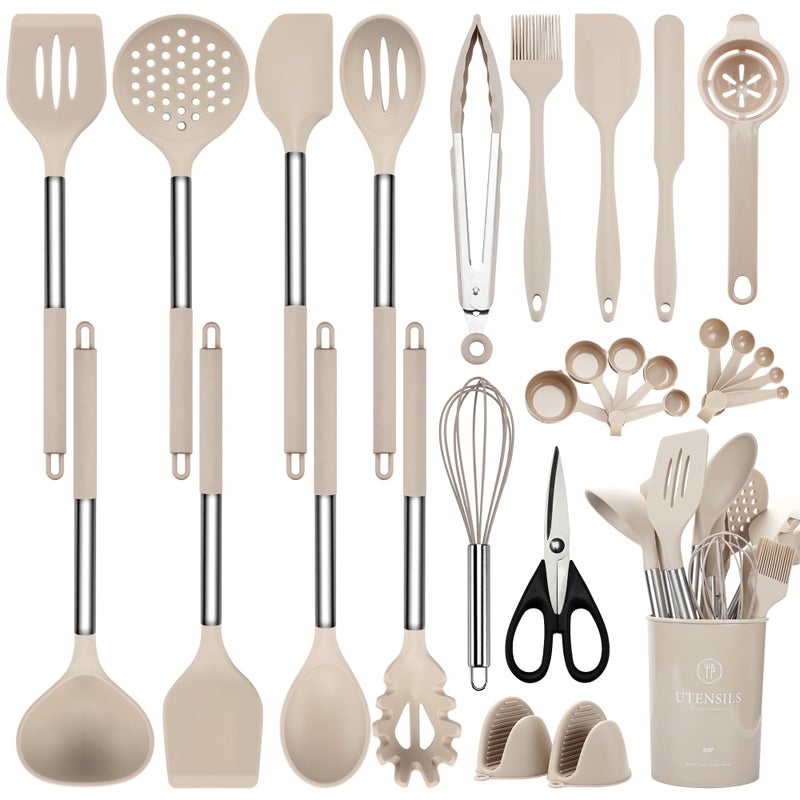 NCUE Silicone Cooking Utensils Set, 28 Pcs Kitchen Utensils Set 446Â°F Heat Resistant Spatula Set, Food Grade Silicone and Stainless Steel Handle Kitchen Gadgets for Nonstick Cookware BPA Free - Image 1