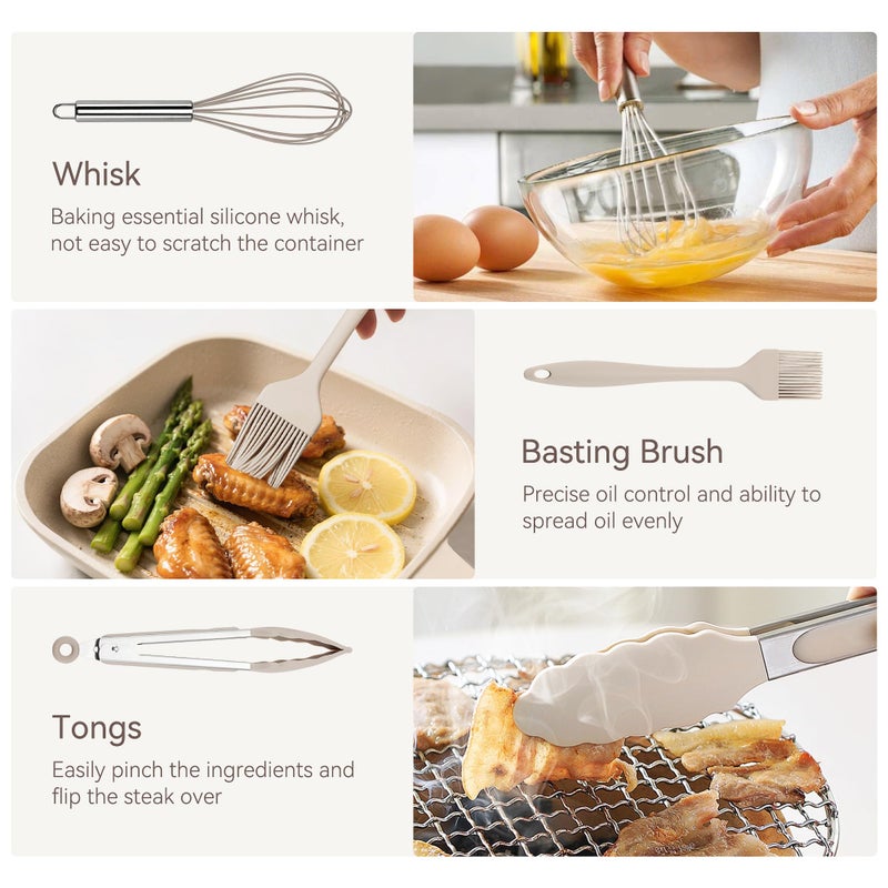 NCUE Silicone Cooking Utensils Set, 28 Pcs Kitchen Utensils Set 446Â°F Heat Resistant Spatula Set, Food Grade Silicone and Stainless Steel Handle Kitchen Gadgets for Nonstick Cookware BPA Free - Image 5