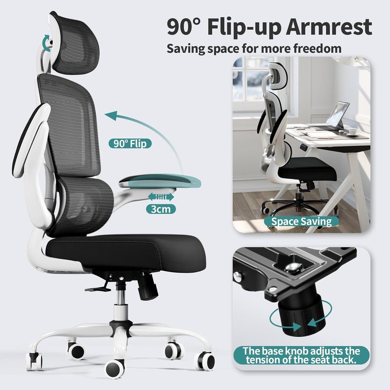 TRALT Office Chair Ergonomic Desk Chair, 330 LBS Home Mesh Office Desk Chairs with Wheels, Comfortable Gaming Chair, High Back Office Chair for Long Hours (Black) (Light White +Light Black) - Image 3