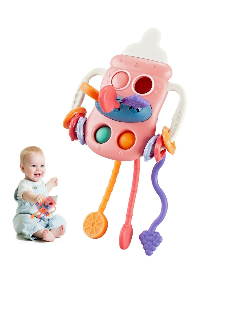 Excefore Baby Sensory Montessori Toy, Food Grade Silicone Pull String Teething Toy for 6-18 Months, Sensory Activity Toy for Toddlers, Travel, Fine Motor Skills Gift for 1-3 Year Olds (Pink)  - Image 1