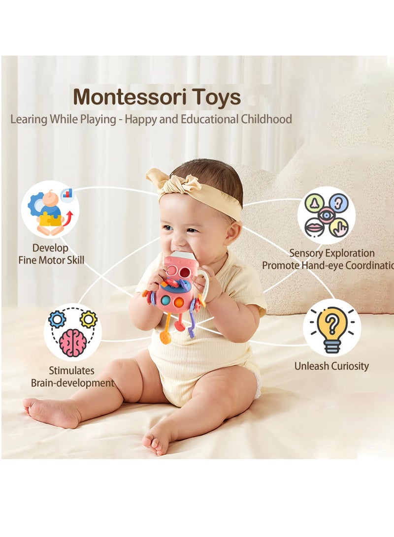 Excefore Baby Sensory Montessori Toy, Food Grade Silicone Pull String Teething Toy for 6-18 Months, Sensory Activity Toy for Toddlers, Travel, Fine Motor Skills Gift for 1-3 Year Olds (Pink)  - Image 3