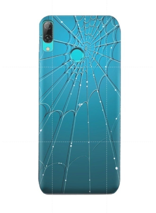 إيه إم سي ديزاين غطاء حماية من البولي يوريثان الحراري والسيليكون لهاتف هواوي Y7 برايم 2019 من إيه إم سي ديزاين بتصميم شبكة عنكبوت بلون أزرق نمط شبكة العنكبوت بلون أزرق