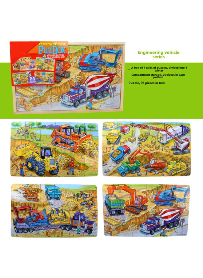 24-piece Children's Large Puzzle Traffic Car Dinosaur Animal 34567-year-old Boys And Girls Assembled Educational Toys-Color:Engineering Vehicle Series - Image 1