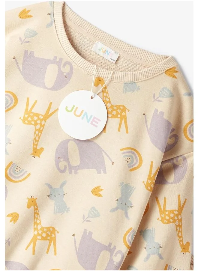 JUNE June Kid Safari Patterned Sweatshirt and Sweatpant 2-Pack Set Light Beige