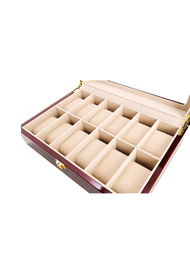 12 Pcs Classic High-Grade Watch Bracelet Case Storage Box Claret Wood Spray Paint with Glass Plate Window Red - Image 5